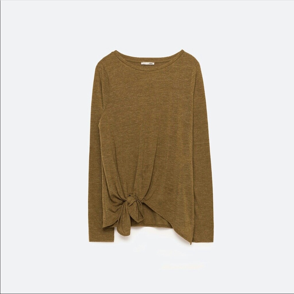 ZARA | Knit Khaki Top with Front Knot